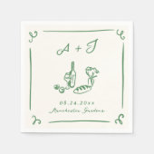 Whimsical Hand Drawn Green Food & Wine Wedding Serviette (Vorderseite)