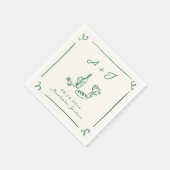 Whimsical Hand Drawn Green Food & Wine Wedding Serviette (Ecke)