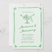 Whimsical Hand Drawn Green Martinis & Matrimone Einladung (Vorderseite)