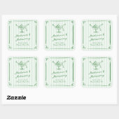 Whimsical Hand Drawn Green Martinis & Matrimone Quadratischer Aufkleber (Blatt)