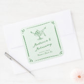 Whimsical Hand Drawn Green Martinis & Matrimone Quadratischer Aufkleber (Umschlag)
