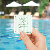 Whimsical Hand Drawn Green Martinis & Matrimone Quadratischer Aufkleber