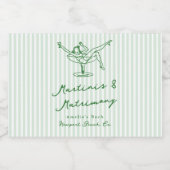 Whimsical Hand Drawn Green Martinis & Matrimone Schaumweinetikett (Einzelnes Label)