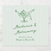 Whimsical Hand Drawn Green Martinis & Matrimone Schaumweinetikett (Einzelnes Label)