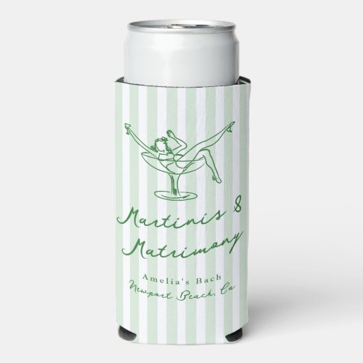 Whimsical Hand Drawn Green Martinis & Matrimone Selters Dosenkühler (Seltzer Vorderseite)