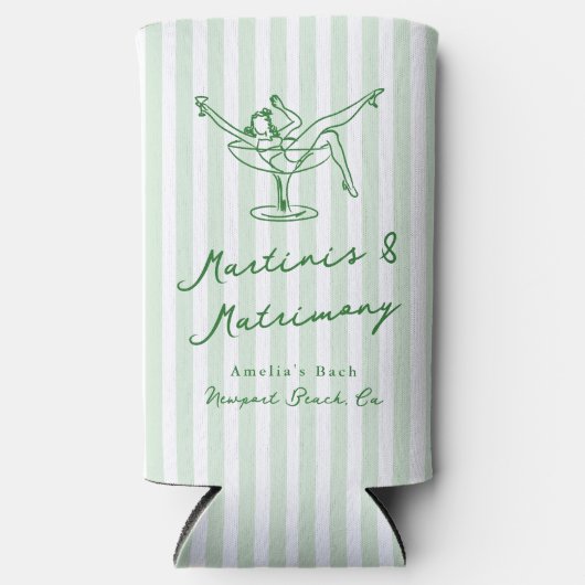 Whimsical Hand Drawn Green Martinis & Matrimone Selters Dosenkühler (Vorderseite)