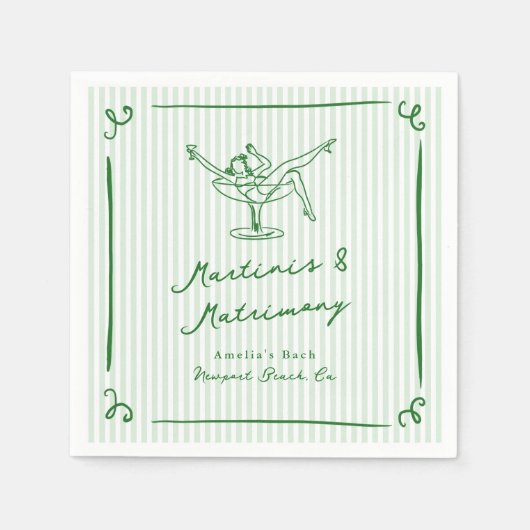Whimsical Hand Drawn Green Martinis & Matrimone Serviette (Vorderseite)