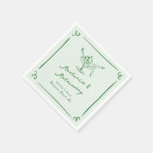 Whimsical Hand Drawn Green Martinis & Matrimone Serviette (Ecke)