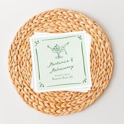 Whimsical Hand Drawn Green Martinis & Matrimone Serviette