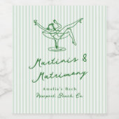 Whimsical Hand Drawn Green Martinis & Matrimone Weinetikett (Einzelnes Label)