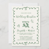 Whimsical Hand Drawn Green Photo Wedding Reception Einladung (Vorderseite)