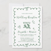 Whimsical Hand Drawn Green Photo Wedding Reception Einladung (Vorderseite)