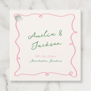 Whimsical Hand Drawn Green & Pink Hochzeit Napkins Geschenkanhänger