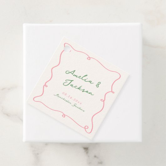Whimsical Hand Drawn Green & Pink Hochzeit Napkins Geschenkanhänger (Beispiel)