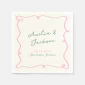 Whimsical Hand Drawn Green & Pink Hochzeit Napkins Serviette (Vorderseite)
