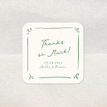 Whimsical Hand Drawn Green Wedding Danke Quadratischer Aufkleber<br><div class="desc">Dieses bezaubernde Design zeichnet sich durch handgezeichnete Elemente und einen skurrilen,  fetten Text aus.</div>