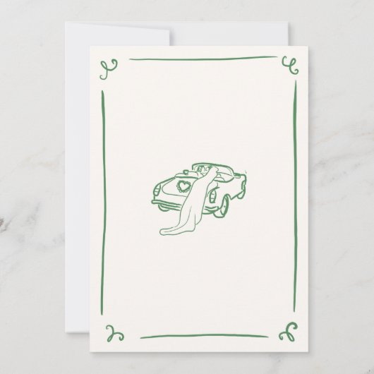 Whimsical Hand Drawn Green Wedding Einladung (Rückseite)
