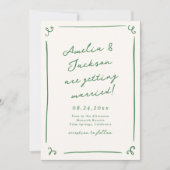 Whimsical Hand Drawn Green Wedding Einladung (Vorderseite)