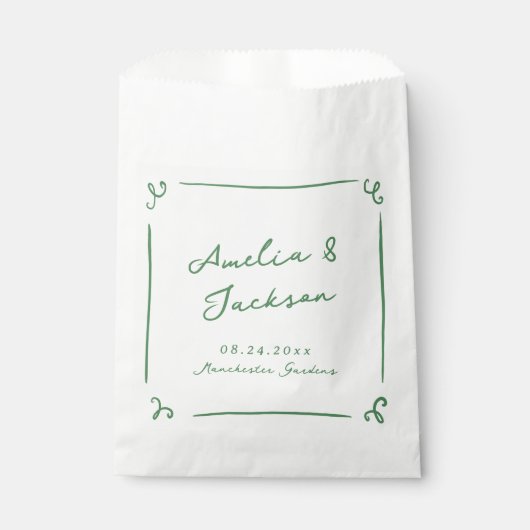 Whimsical Hand Drawn Green Wedding Geschenktütchen (Vorderseite)