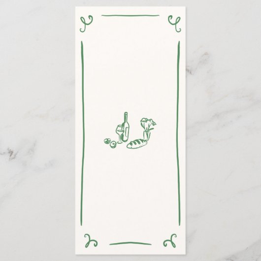 Whimsical Hand Drawn Green Wedding Menu Menükarte (Rückseite)