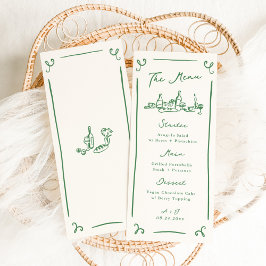 Whimsical Hand Drawn Green Wedding Menu Menükarte