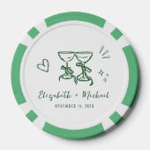 Whimsical Hand Drawn Green Wedding Pokerchips (Rückseite)