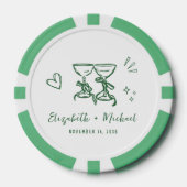 Whimsical Hand Drawn Green Wedding Pokerchips (Vorderseite)