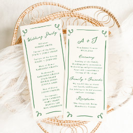 Whimsical Hand Drawn Green Wedding Program + Party Menükarte