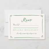 Whimsical Hand Drawn Green Wedding RSVP Einladung (Vorderseite)