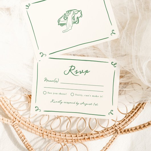 Whimsical Hand Drawn Green Wedding RSVP Einladung