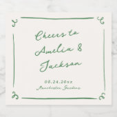 Whimsical Hand Drawn Green Wedding Schaumweinetikett (Einzelnes Label)