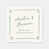 Whimsical Hand Drawn Green Wedding Serviette (Vorderseite)