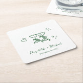 Whimsical Hand Drawn Green Wine Glasses Wedding Rechteckiger Pappuntersetzer (angewinkelt)