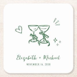 Whimsical Hand Drawn Green Wine Glasses Wedding Rechteckiger Pappuntersetzer