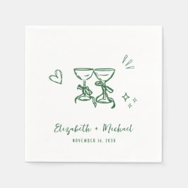 Whimsical Hand Drawn Green Wine Glasses Wedding Serviette