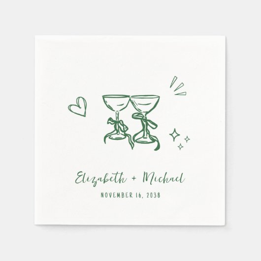 Whimsical Hand Drawn Green Wine Glasses Wedding Serviette (Vorderseite)