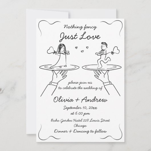 Whimsical Hand Drawn handgeschriebene Quirky Weddi Einladung (Vorderseite)