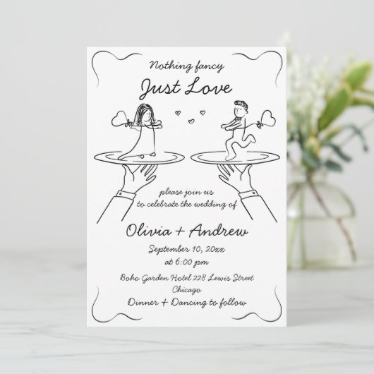 Whimsical Hand Drawn handgeschriebene Quirky Weddi Einladung (Stehend Vorderseite)