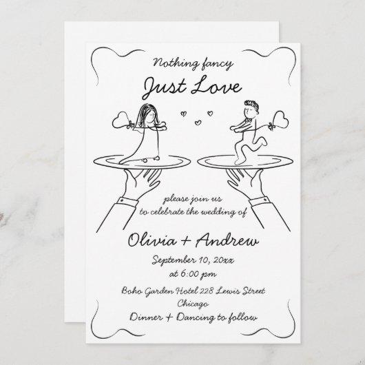 Whimsical Hand Drawn handgeschriebene Quirky Weddi Einladung (Vorne/Hinten)