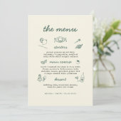 Whimsical Hand Drawn Handwritten Wedding Menu Card Einladung (Stehend Vorderseite)