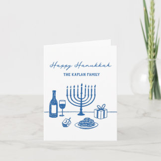 Whimsical Hand Drawn Hanukkah Jewish Trendy Custom Feiertagskarte