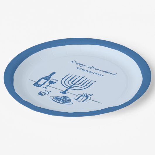 Whimsical Hand Drawn Hanukkah Party Trendy Custom Pappteller (Schrägansicht)
