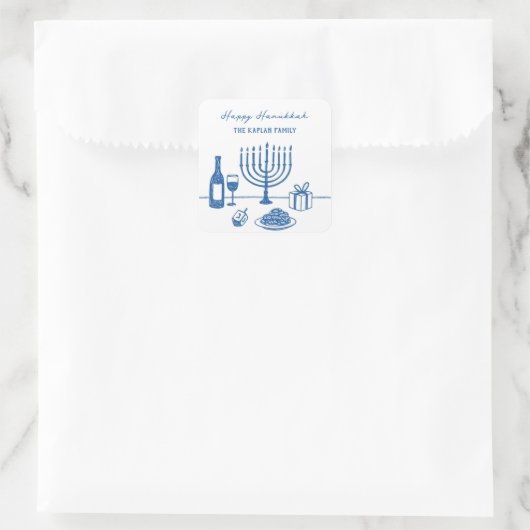 Whimsical Hand Drawn Hanukkah Party Trendy Custom Quadratischer Aufkleber (Tasche)