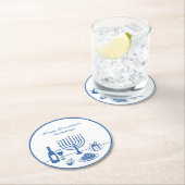 Whimsical Hand Drawn Hanukkah Party Trendy Custom Runder Pappuntersetzer (Vor Ort)