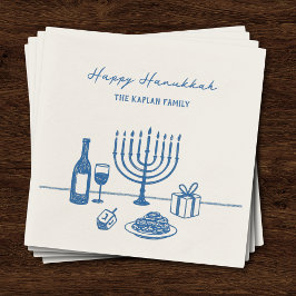 Whimsical Hand Drawn Hanukkah Party Trendy Custom Serviette
