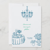 Whimsical Hand Drawn Hochzeit Einladung Blau (Rückseite)