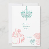 Whimsical Hand Drawn Hochzeit Einladung Türkis (Rückseite)