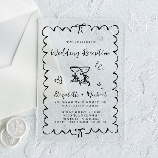 Whimsical Hand Drawn Hochzeitsempfang Acryleinladungen