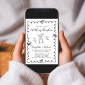 Whimsical Hand Drawn Hochzeitsempfang Einladung