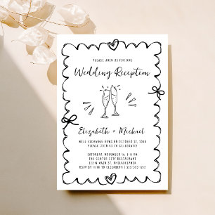 Whimsical Hand Drawn Hochzeitsempfang Einladung
